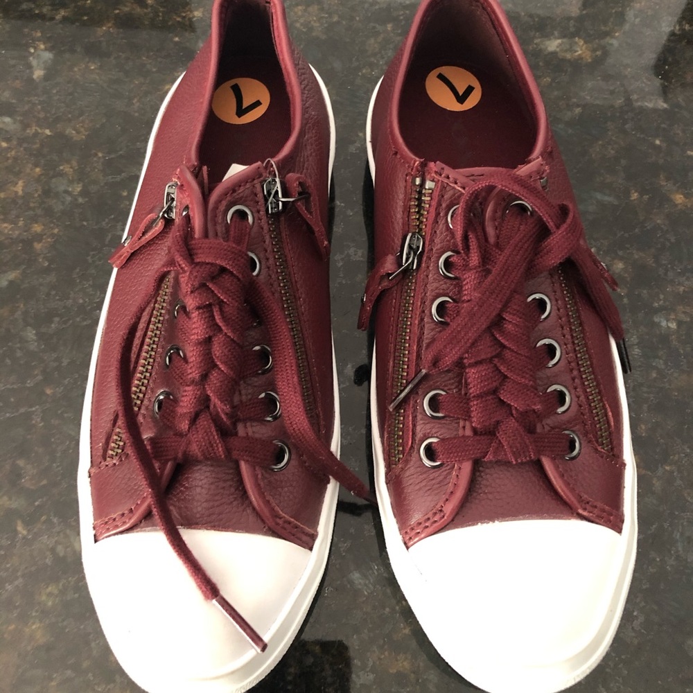 Coach Leather Sneakers with Zippers Burgundy NWT